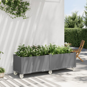 vidaXL Plantenbak met wielen 160x50x54 cm polypropeen lichtgrijs