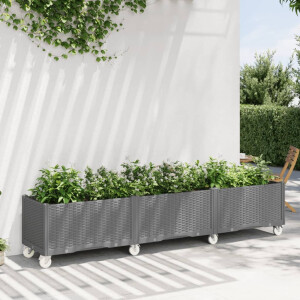 vidaXL Plantenbak met wielen 240x50x54 cm polypropeen lichtgrijs