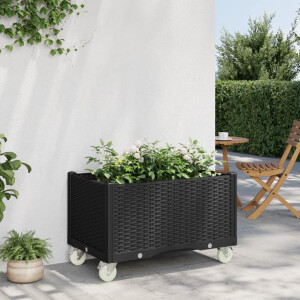 vidaXL Plantenbak met wielen 80x50x54 cm polypropeen zwart