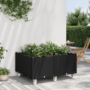 vidaXL Plantenbak met wielen 100x80x54 cm polypropeen zwart