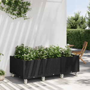 vidaXL Plantenbak met wielen 150x80x54 cm polypropeen zwart