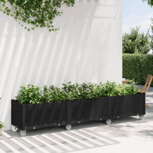 vidaXL Plantenbak met wielen 240x50x54 cm polypropeen zwart