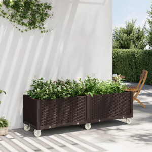 vidaXL Plantenbak met wielen 160x50x54 cm polypropeen bruin