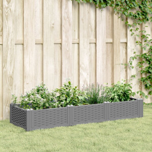 vidaXL Plantenbak met pinnen 125x40x28,5 cm polypropeen lichtgrijs