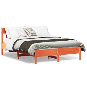 vidaXL Bedframe zonder matras massief grenenhout wasbruin 135x190 cm