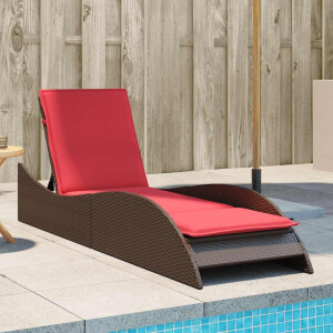 vidaXL Ligbed met kussen bruin 60x205x73 cm poly rattan
