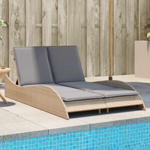 vidaXL Ligbed met kussens 114x205x73 cm poly rattan beige