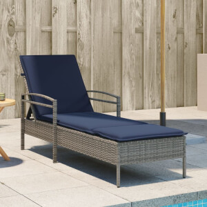 vidaXL | Ligstoel | met kussen Grijs 63 x 200 x 81 cm poly rattan