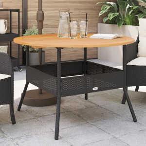 vidaXL Tuintafel met acaciahouten blad Ø110x71 cm poly rattan zwart
