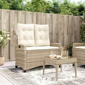 vidaXL Tuinbankje verstelbaar met kussens poly rattan beige