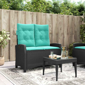vidaXL Tuinbankje verstelbaar met kussens poly rattan zwart