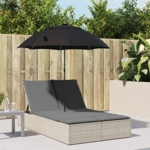 vidaXL Ligbed 2-persoons met kussens en parasol poly rattan lichtgrijs