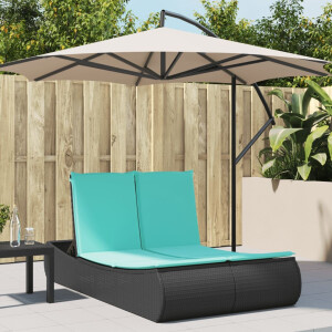 vidaXL Ligbed 2-persoons met kussens poly rattan zwart