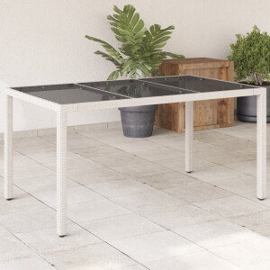 vidaXL Tuintafel met glazen blad 150x90x75 cm poly rattan wit