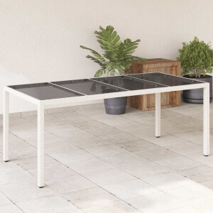 vidaXL Tuintafel met glazen blad 190x90x75 cm poly rattan wit