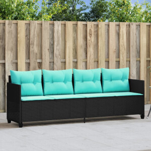vidaXL Ligbed met kussens poly rattan zwart