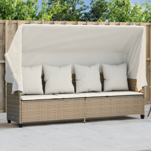 vidaXL Ligbed met luifel en kussen poly rattan beige