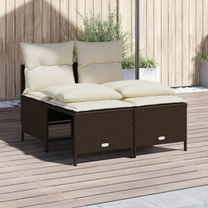 vidaXL 4-delige Loungeset met kussens poly rattan bruin