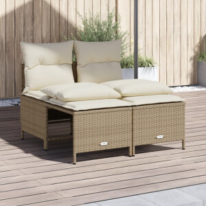 vidaXL 4-delige Loungeset met kussens poly rattan beige
