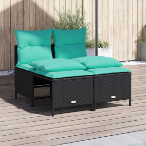 vidaXL 4-delige tuinbankset met kussens, zwart polyrotan