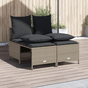 vidaXL 4-delige Loungeset met kussens poly rattan lichtgrijs