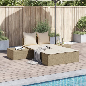 vidaXL Ligbed 2-persoons met kussens poly rattan beige