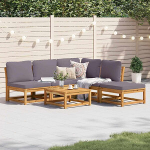 vidaXL 6-delige Loungeset met kussens massief acaciahout