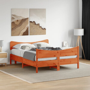 vidaXL Bedframe zonder matras massief grenenhout wasbruin 150x200 cm