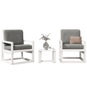 vidaXL 3-delige Loungeset massief grenenhout wit