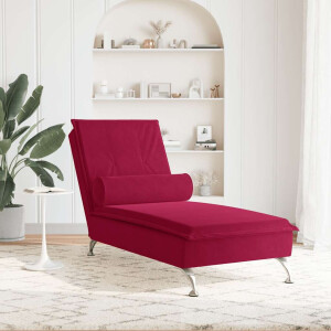 vidaXL Massage chaise longue met bolster fluweel wijnrood