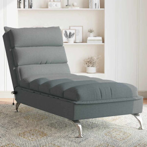 vidaXL Massage chaise longue met kussens stof donkergrijs