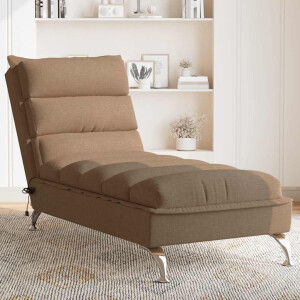 vidaXL Massage chaise longue met kussens stof bruin