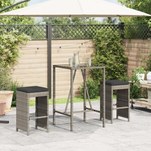 vidaXL Tuinbarkrukken met kussens 2 st poly rattan grijs