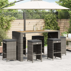 vidaXL Tuinbarkrukken met kussens 6 st poly rattan grijs