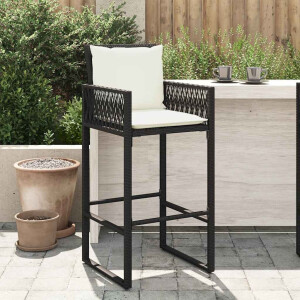 vidaXL Tuinbarkrukken met kussens 2 st poly rattan zwart