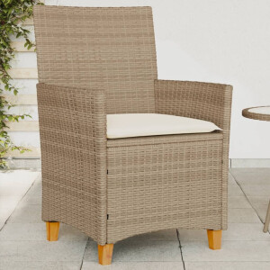 vidaXL Tuinstoelen 2 st met kussens poly rattan en massief hout beige