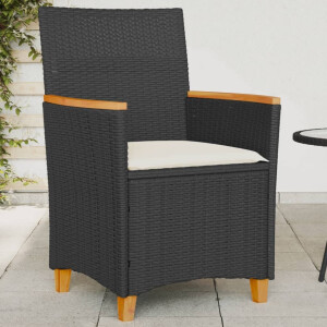vidaXL Tuinstoelen 2 st met kussens poly rattan en massief hout zwart