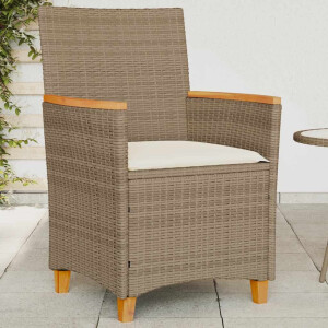 vidaXL Tuinstoelen 2 st met kussens poly rattan en massief hout beige