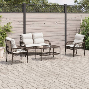 vidaXL 4-delige Loungeset met kussens poly rattan bruin