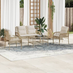 vidaXL 4-delige Loungeset met kussens poly rattan beige