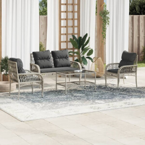 vidaXL 4-delige Loungeset met kussens poly rattan lichtgrijs