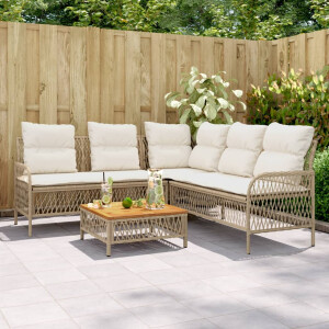 vidaXL 2-delige Loungeset met kussens poly rattan beige