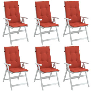 vidaXL Stoelkussens 6 st hoge rug 120x50x4 cm stof gemêleerd rood