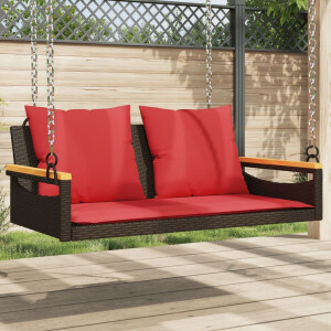 vidaXL Schommelbank met kussens 109x62x40 cm poly rattan bruin
