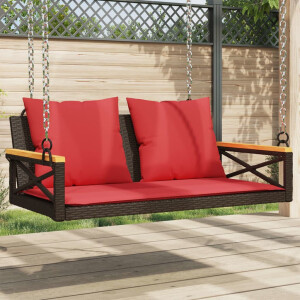 vidaXL Schommelbank met kussens 109x62x40 cm poly rattan bruin