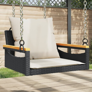 vidaXL Schommelbank met kussens 63x62x40 cm poly rattan zwart