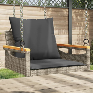vidaXL Schommelbank met kussens 63x62x40 cm poly rattan grijs