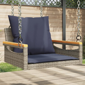 vidaXL Schommelbank met kussens 63x62x40 cm poly rattan grijs