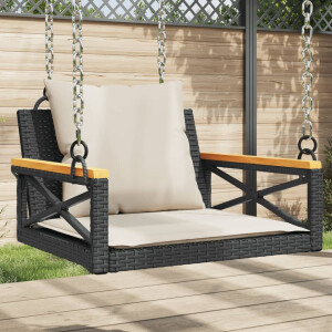 vidaXL Schommelbank met kussens 63x62x40 cm poly rattan zwart