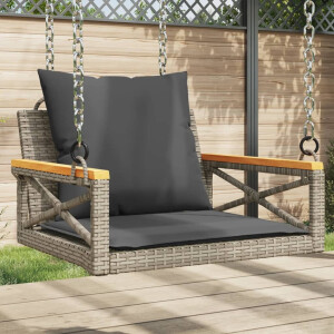 vidaXL Schommelbank met kussens 63x62x40 cm poly rattan grijs